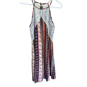 Altard' State Boho Stripe Halter Dress Lace Detail Sleeveless Y2K Hippie Peasent